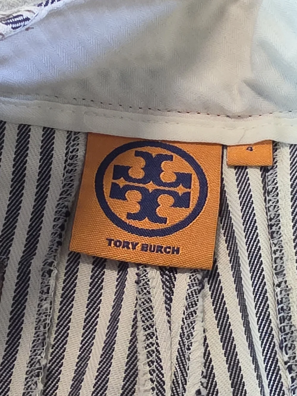 Tory Burch Striped Canvas Trousers Pants Sz 4 Coastal Railroad